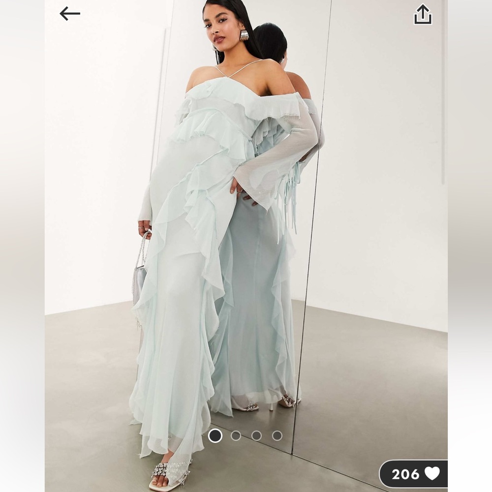 ASOS EDITION Chiffon Halter Cold Shoulder Raw Edge Maxi Dress in Blue- Size: 8